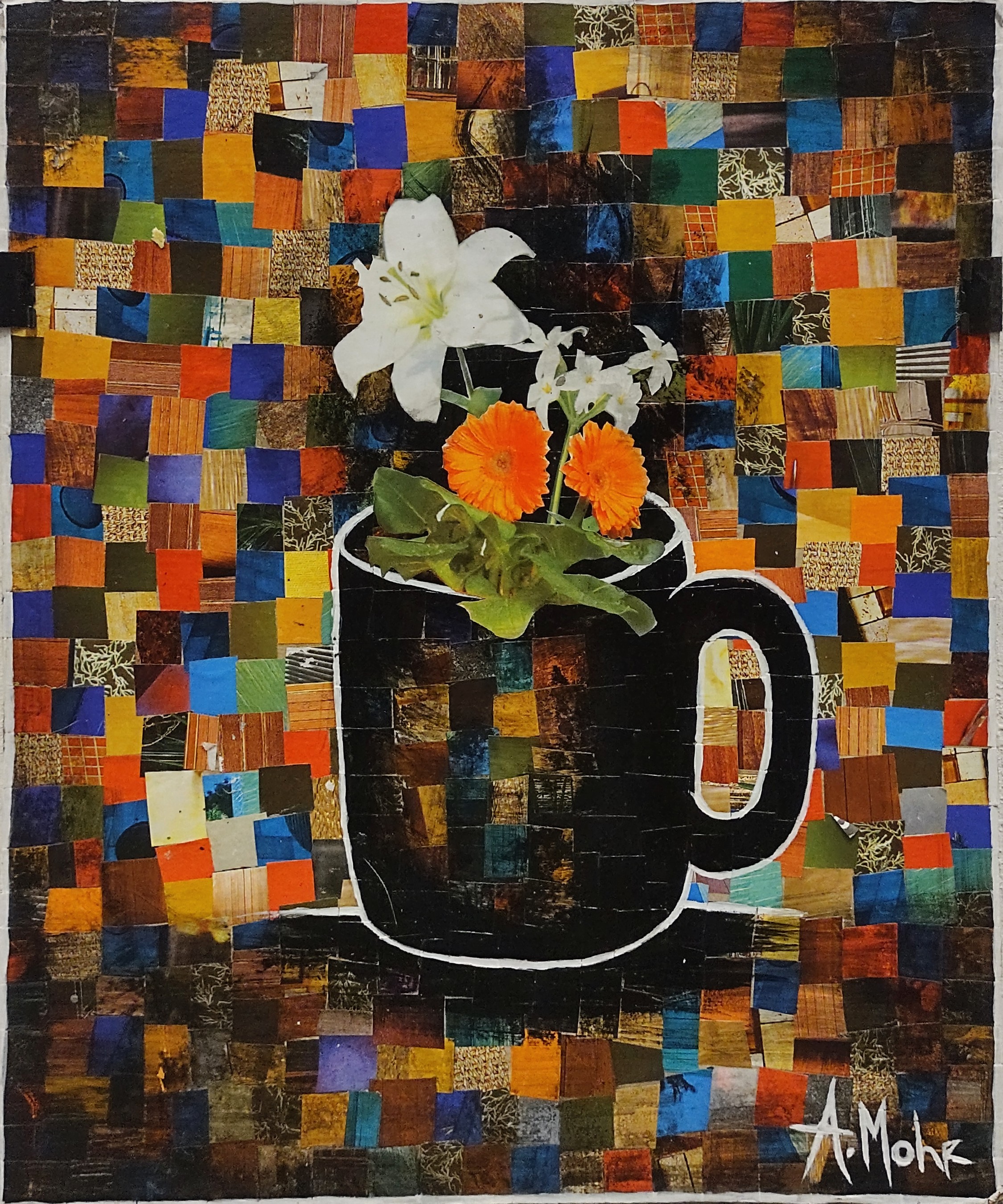 Jarrón de flores, 25 x 30cm, collage intervenido
